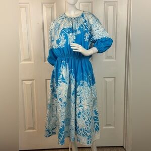 MARY KATRANTZOU Blue and White Floral Midi Dress